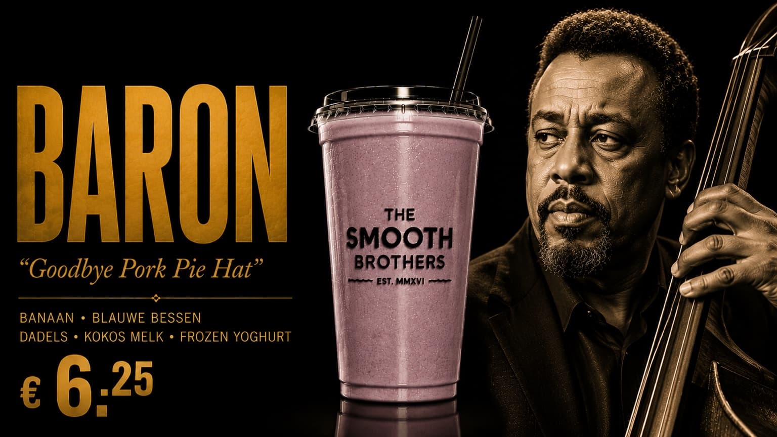 Baron smoothie in a branded The Smooth Brothers cup