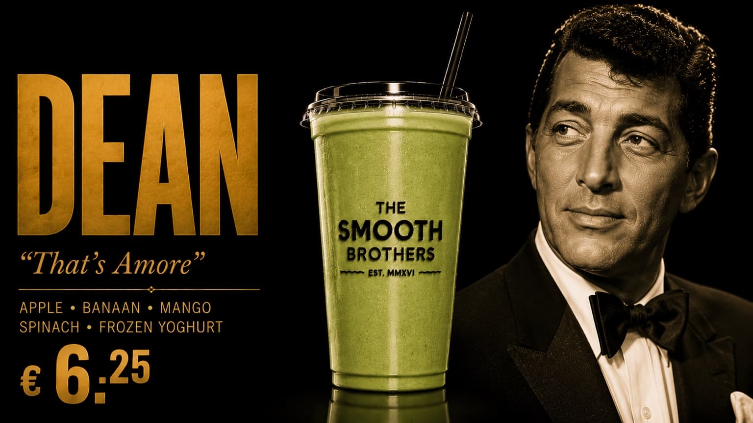 Dean smoothie in a branded The Smooth Brothers cup