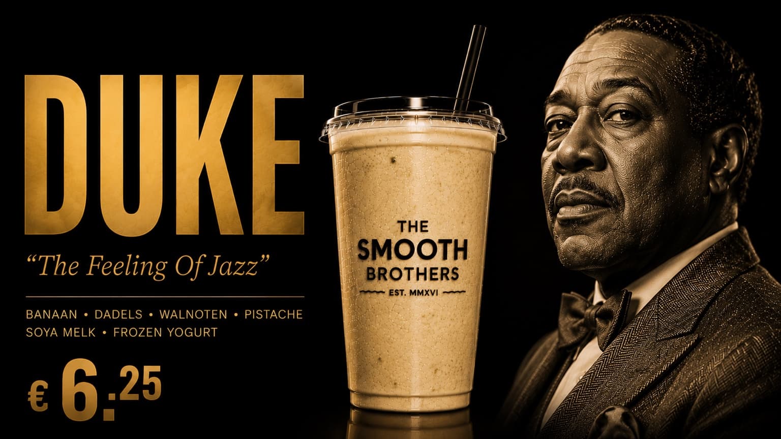 Duke smoothie in a branded The Smooth Brothers cup